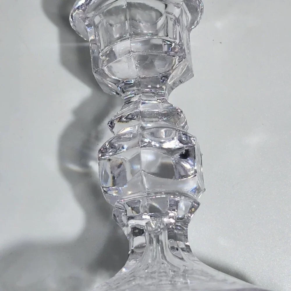 Crystal Pedestal Candlesticks Candleholders Pair PbO 24% Vintage Made in Taiwan